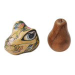 Wood jewelry box, 'Ubud Frog' - Frog Sculpture Hand Painted Box