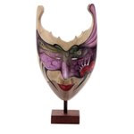 Wood mask, 'Mysterious Woman' - Hand Painted Modern Balinese Mask and Stand