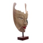Wood mask, 'Queen of Elephants' - Hand Painted Modern Balinese Mask and Stand