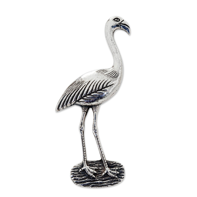Elegant Sterling Silver Brooch Pendant of Crane Bird