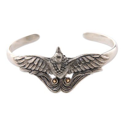 Citrine cuff bracelet, 'Bird of Paradise' - Artisan Crafted Bird Theme Citrine and Silver Cuff Bracelet