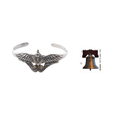 Citrine cuff bracelet, 'Bird of Paradise' - Artisan Crafted Bird Theme Citrine and Silver Cuff Bracelet