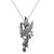 Amethyst pendant necklace, 'Peacock in Flight' - Bird Theme Sterling Silver Necklace with Amethyst (image 2b) thumbail