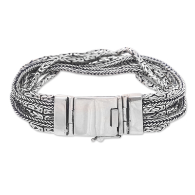 Handmade Braided Sterling Silver Wide Multi Chain Bracelet