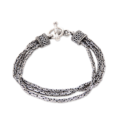 Unique Ornate Balinese Sterling Silver Multi Chain Link Bracelet