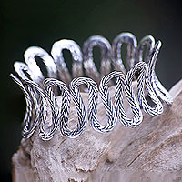 Sterling silver bangle bracelet, 'The River' - Unique Balinese Fair Trade Wide Silver Bangle