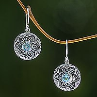 Blue topaz flower earrings, 'Azure Lotus' - Blue Topaz Handcrafted Flower Earrings in Sterling Silver