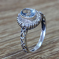 Blue topaz cocktail ring, 'Saba Sea Song' - Faceted Blue Topaz Sterling Silver Fair Trade Ring