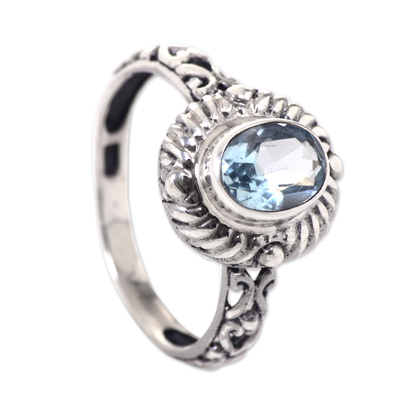Blue topaz cocktail ring, 'Saba Sea Song' - Faceted Blue Topaz Sterling Silver Fair Trade Ring