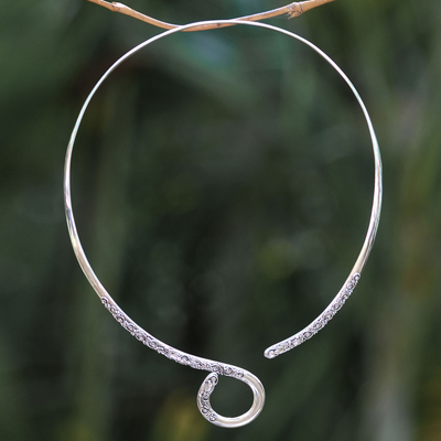 Sterling silver wrap necklace, 'Floral Serpent' - Artisan Crafted Balinese Sterling Silver Wrap Necklace