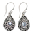Blue topaz dangle earrings, 'Balinese Scarab' (1.2 inches) - Balinese Ornate Silver Handcrafted Blue Topaz Earrings thumbail