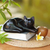 Holzskulptur - Kunsthandwerklich geschnitzte schwarze Katzenholzskulptur