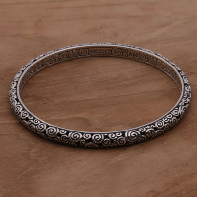 Artisan Crafted Sterling Silver Bangle Bracelet - Temple | NOVICA