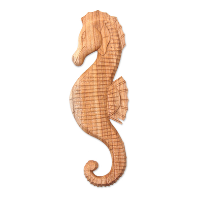 Natural Wood Seahorse Relief Panel Carving
