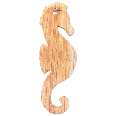 Wood relief panel, 'Natural Seahorse' - Natural Wood Seahorse Relief Panel Carving