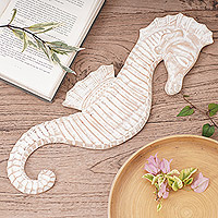 Wood relief panel, 'White Seahorse'