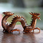 Artisan Hand Carved Balinese Dragon Sculpture, 'Walking Dragon'