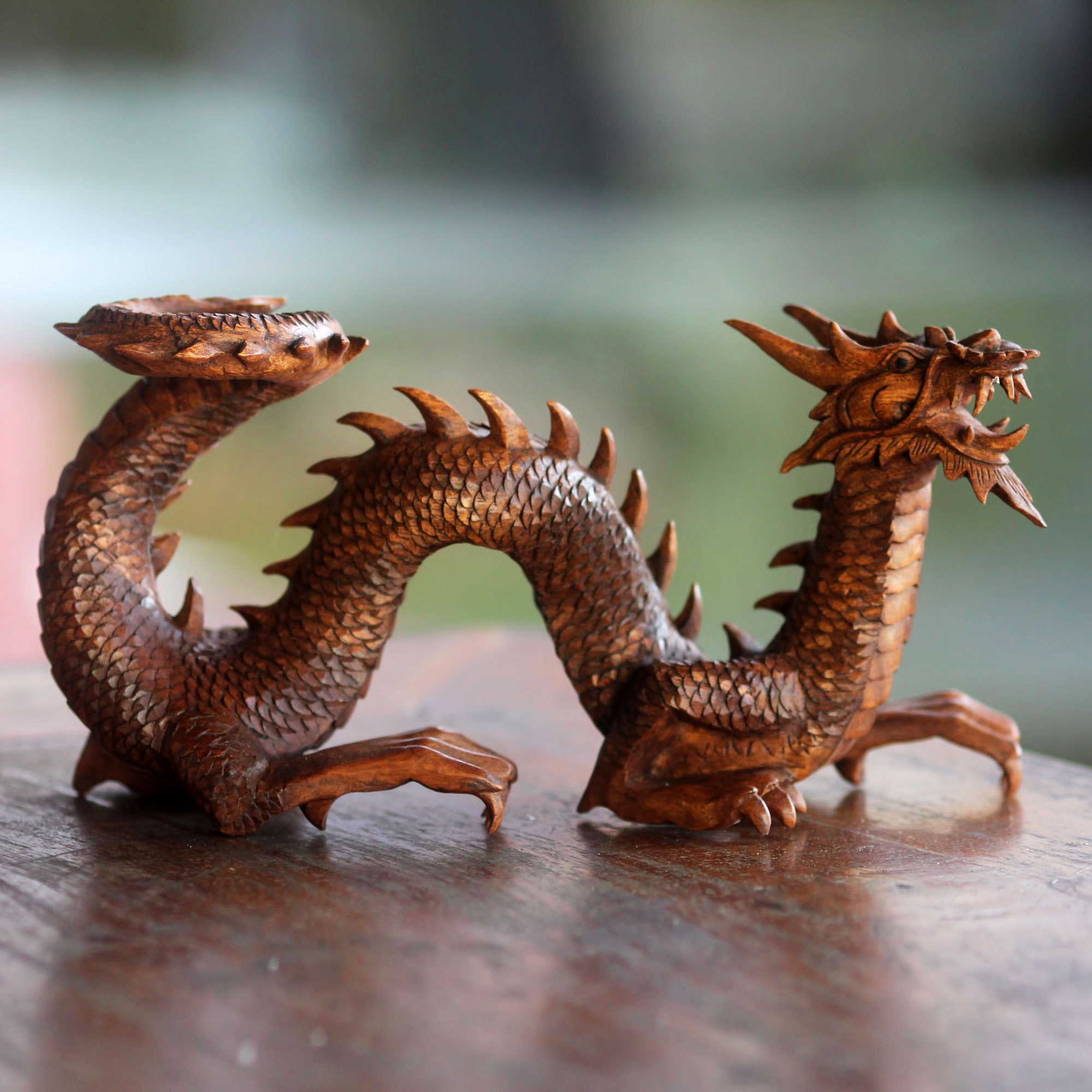 Artisan Hand Carved Balinese Dragon Sculpture, 'Walking Dragon