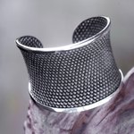 Sterling silver cuff bracelet, 'Bamboo Lattice' - Handcrafted Sterling Silver Woven Cuff Bracelet