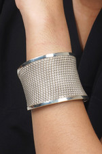 Sterling silver cuff bracelet, 'Bamboo Lattice' - Handcrafted Sterling Silver Woven Cuff Bracelet