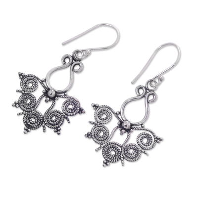 Sterling silver dangle earrings, 'Butterfly Lace' - Bali Handcrafted Butterfly Theme Sterling Silver Earrings