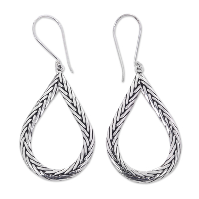 Sterling silver dangle earrings, 'Braided Teardrop' - Modern Artisan Crafted Bali Sterling Silver Earrings