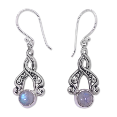 Rainbow moonstone dangle earrings, 'Delicate Radiance' - Bali Fair Trade Silver Earrings with Rainbow Moonstone