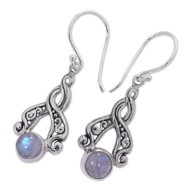 Rainbow moonstone dangle earrings, 'Delicate Radiance' - Bali Fair Trade Silver Earrings with Rainbow Moonstone