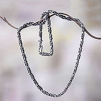Sterling silver necklace, 'Black Python' - Handcrafted Sterling Silver Chain Necklace from Bali