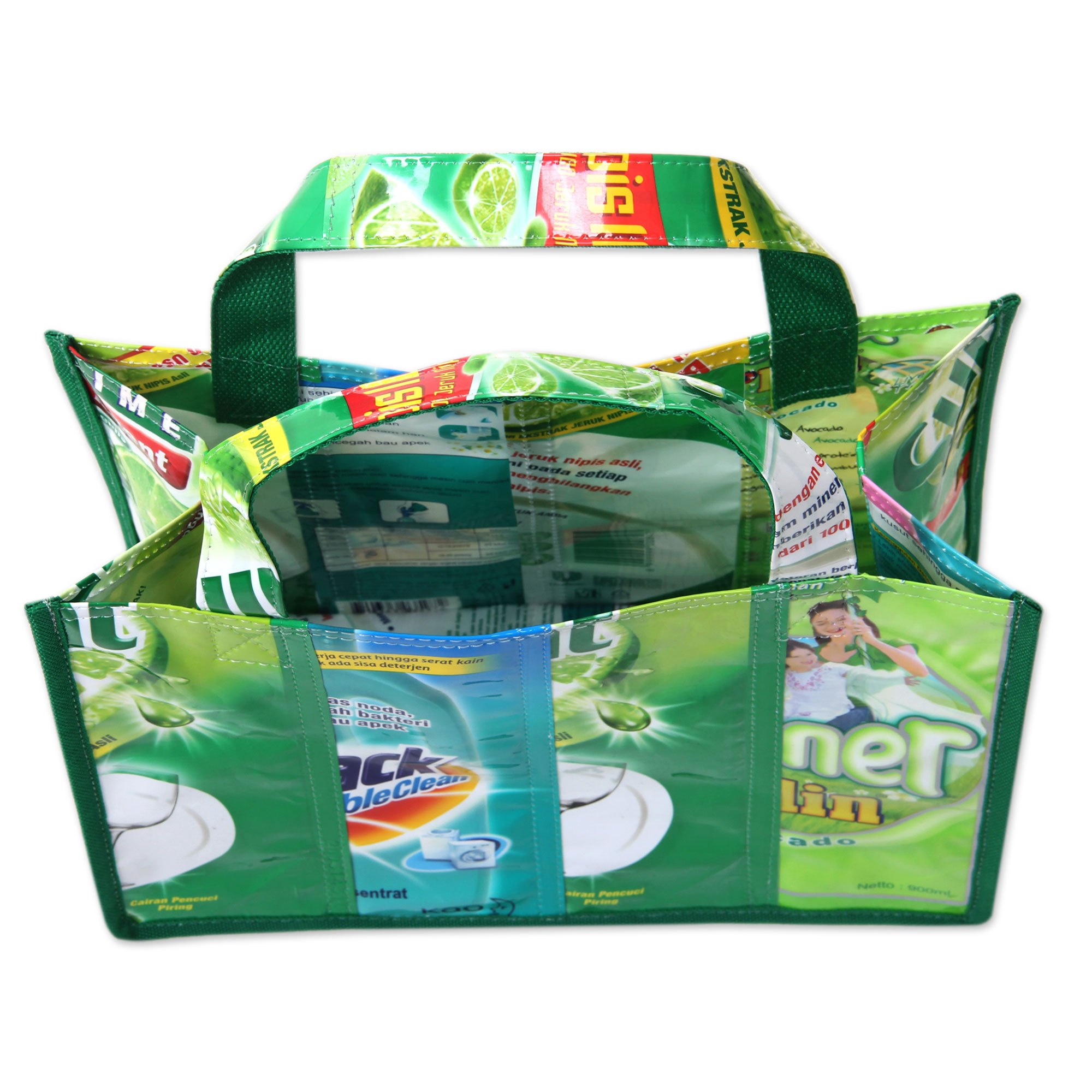 Recycled Wrapper Tote Bag Crafted by Hand in Green (Small) Refreshing