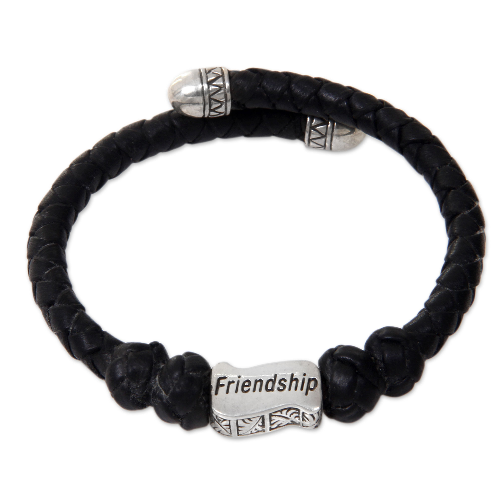 Sterling Silver Hand Braided Black Leather Bracelet - Friendship in ...
