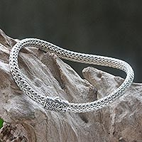 Pulsera de cadena de plata de ley, 'Borobudur Naga' - Pulsera de cadena de plata de ley balinesa artesanal hecha a mano