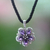 Amethyst pendant necklace, 'Mystic Frangipani' - Amethyst and Sterling Silver Flower on Black Silk Necklace