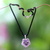 Amethyst pendant necklace, 'Mystic Frangipani' - Amethyst and Sterling Silver Flower on Black Silk Necklace