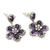 Amethyst dangle earrings, 'Mystic Frangipani' - Amethyst and Sterling Silver Flower Earrings Crafted in Bali