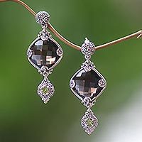 Smoky quartz and peridot dangle earrings, 'Barabay Kites' - Sterling Silver Earrings with Smoky Quartz and Peridot