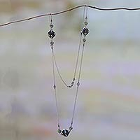 Smoky quartz and peridot station necklace, 'Barabay Kites' - Sterling Silver Necklace with Smoky Quartz and Peridot
