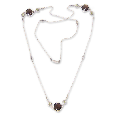Stationäre Halskette aus Rauchquarz und Peridot - Halskette aus Sterlingsilber mit Rauchquarz und Peridot