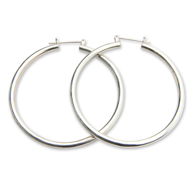 Sterling silver hoop earrings, 'Moonlit Goddess' (2.5 Inch) - Artisan Crafted Balinese Silver Hoop Earrings (2.5 Inch)