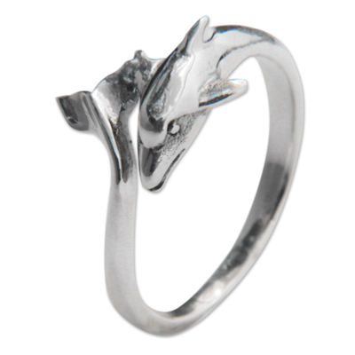 Ring aus Sterlingsilber - Sterlingsilber-Delfin-Cocktailring, handgefertigter Schmuck