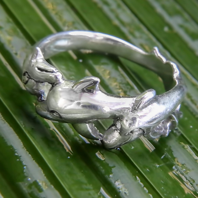 Sterling silver band ring, 'Dolphin Family' - Fair Trade Balinese Jewelry Sterling Silver Band Ring