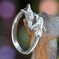 Sterling silver band ring, 'Dolphin Romance' - Sterling Silver Dolphin Band Ring Balinese Artisan Jewelry