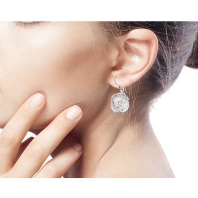 Sterling silver dangle earrings, 'Sweet Gardenia' - Bali Floral Handcrafted Sterling Dangle Earrings