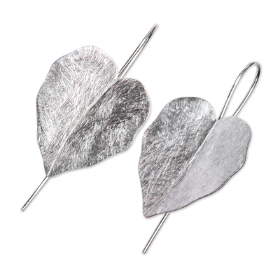 Sterling silver drop earrings, 'Hibiscus Leaves' - Sterling Silver Leaf Earrings Handcrafted in Bali