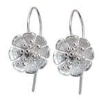Sterling silver drop earrings, 'Petite Azalea' - Balinese Handcrafted Sterling Floral Drop Earrings