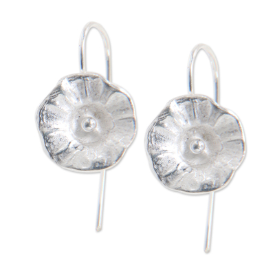 Sterling silver flower earrings, 'Gentle Hollyhocks' - Sterling Silver Earrings Flower jewellery Handmade in Bali