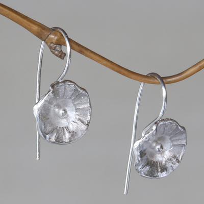 Sterling silver flower earrings, 'Gentle Hollyhocks' - Sterling Silver Earrings Flower Jewelry Handmade in Bali