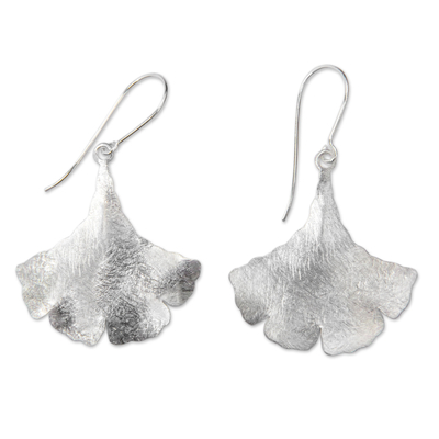Sterling silver dangle earrings, 'Celery Leaves' - Leaf Shaped Sterling Silver Earrings Handmade in Bali
