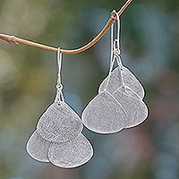 Sterling silver dangle earrings, 'Tripartite Butterfly Wings' - Sterling Silver Hook Earrings Artisan Crafted Jewelry