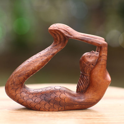 Wood sculpture, Dhanurasana Mermaid